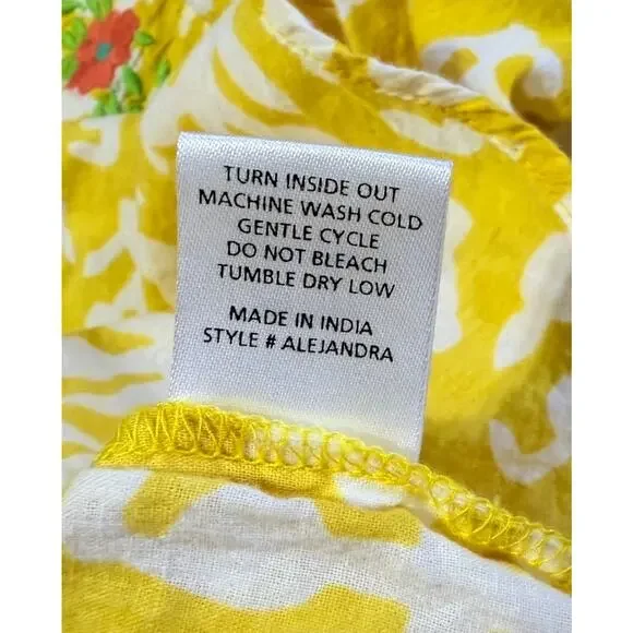 Sister Mary Beautiful Ruffle Sleeve Top Sz Medium Embroidered Yellow Boho Cotton